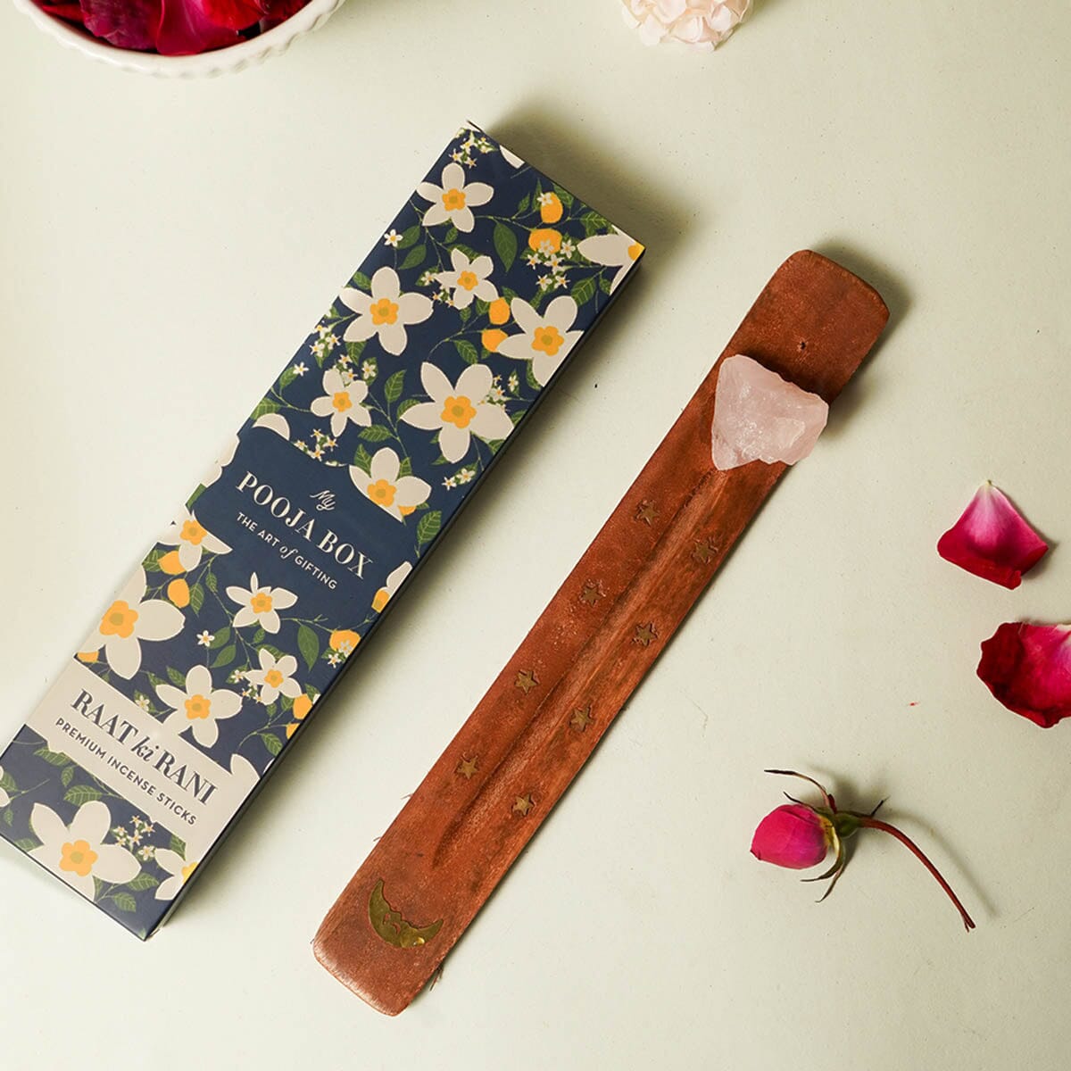 Rose Quartz Wooden Incense Stand