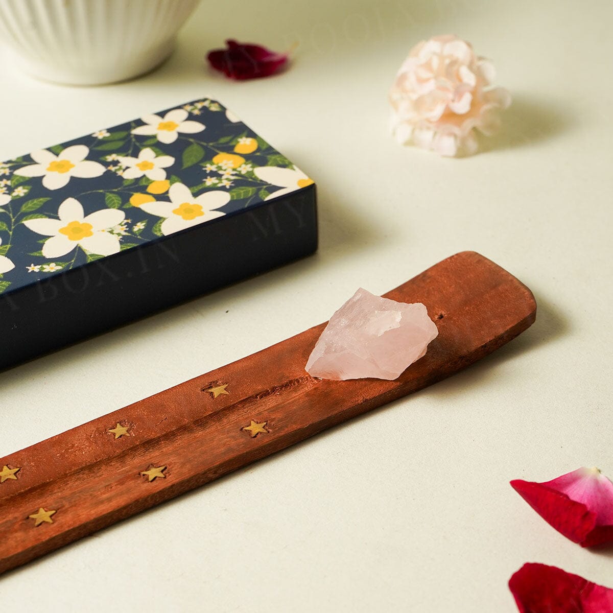 Rose Quartz Wooden Incense Stand