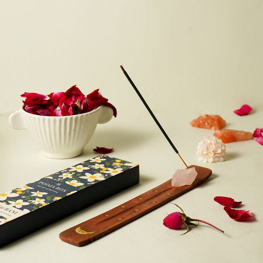 Rose Quartz Wooden Incense Stand