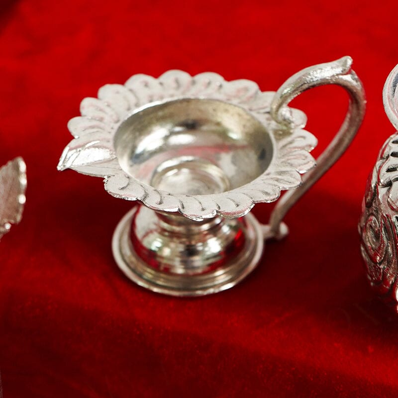 Elegant Silver Pooja Thali Set