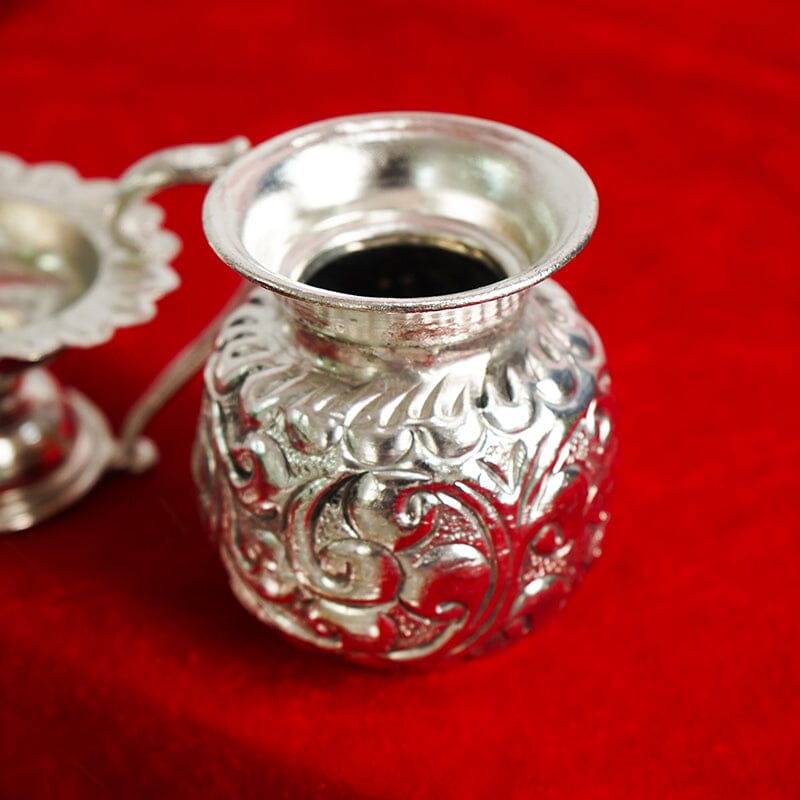 Elegant Silver Pooja Thali Set