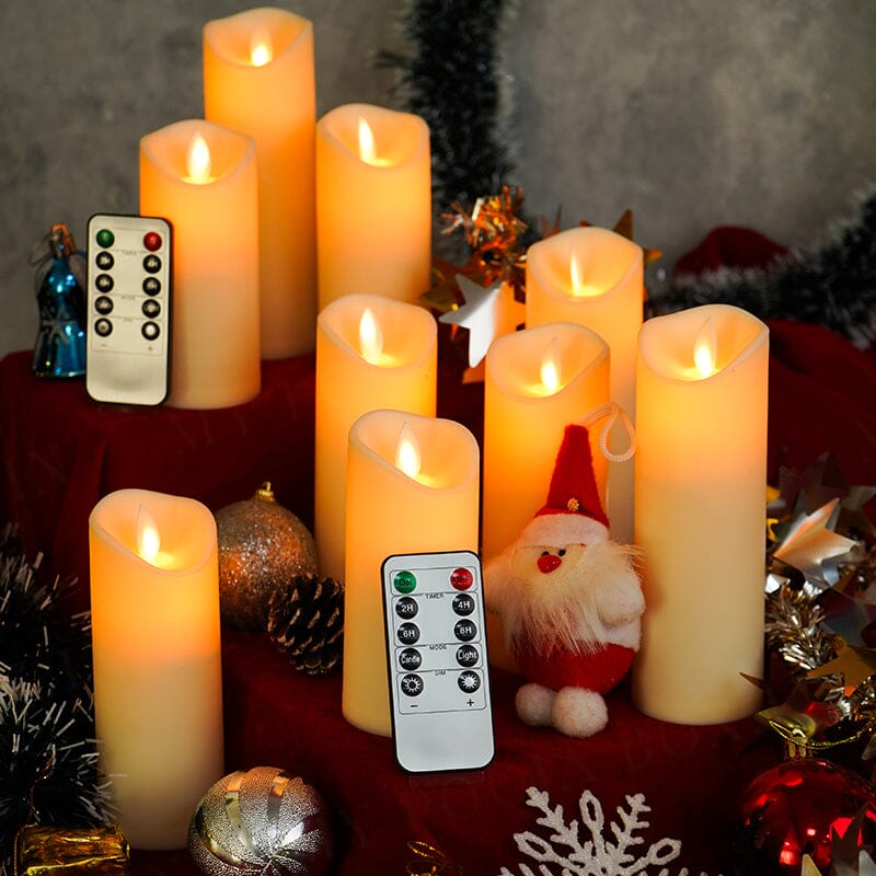 Flameless LED T-Light Pillar Candles With Remote (Set of 9)