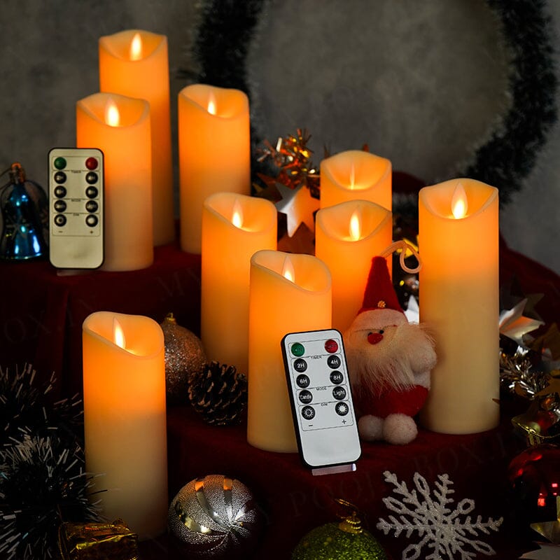 Flameless LED T-Light Pillar Candles With Remote (Set of 9)