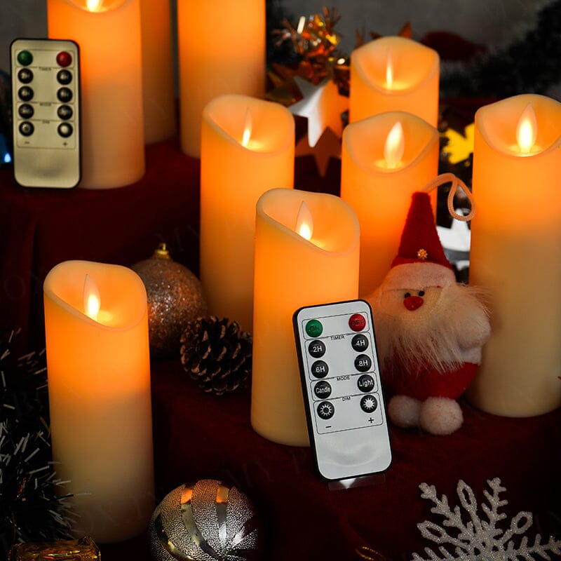 Flameless LED T-Light Pillar Candles With Remote (Set of 9)