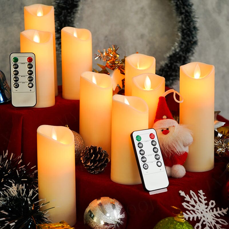 Flameless LED T-Light Pillar Candles With Remote (Set of 9)