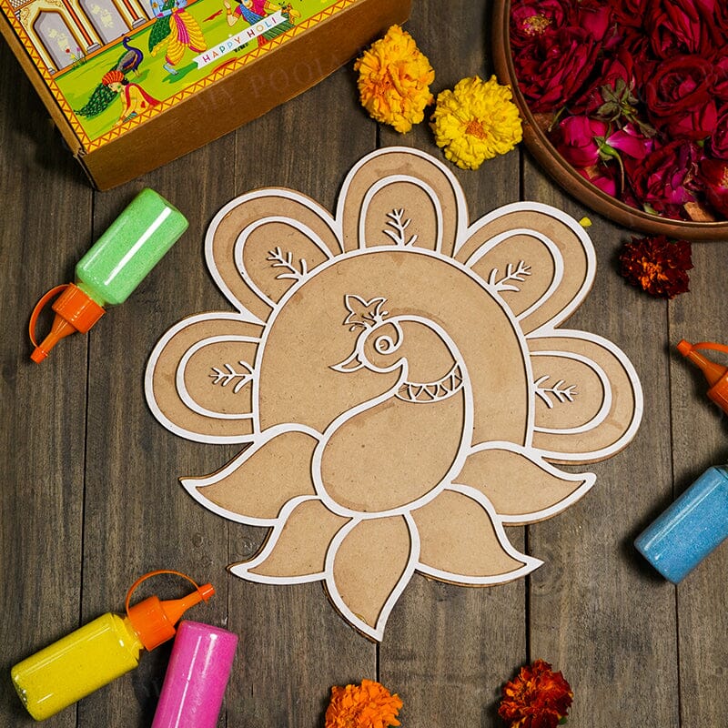 DIY Peacock Pattern Rangoli Design Stencil 12"