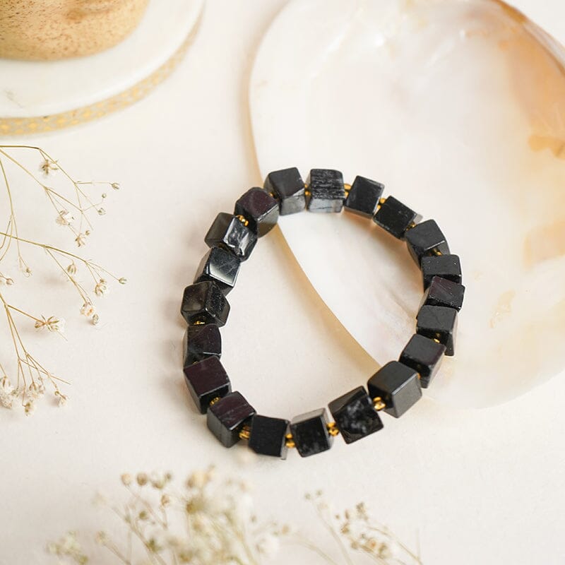 Black Tourmaline Cube Healing Crystal Bracelet