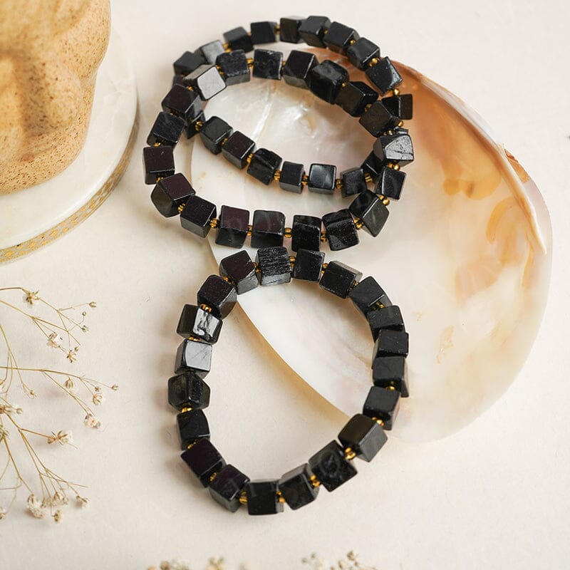 Black Tourmaline Cube Healing Crystal Bracelet