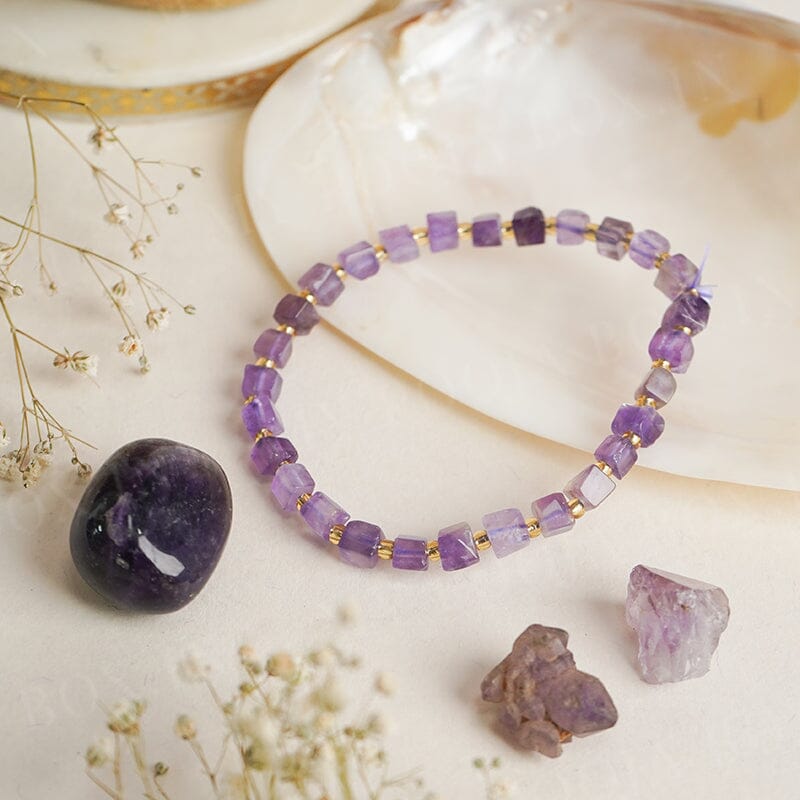 Amethyst Cube Healing Crystal Bracelet