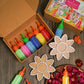 DIY Flower Pattern Rangoli Design Stencil Box With Colors