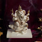 Ganesha Sitted On Mouse Gold Plated Marble Idol