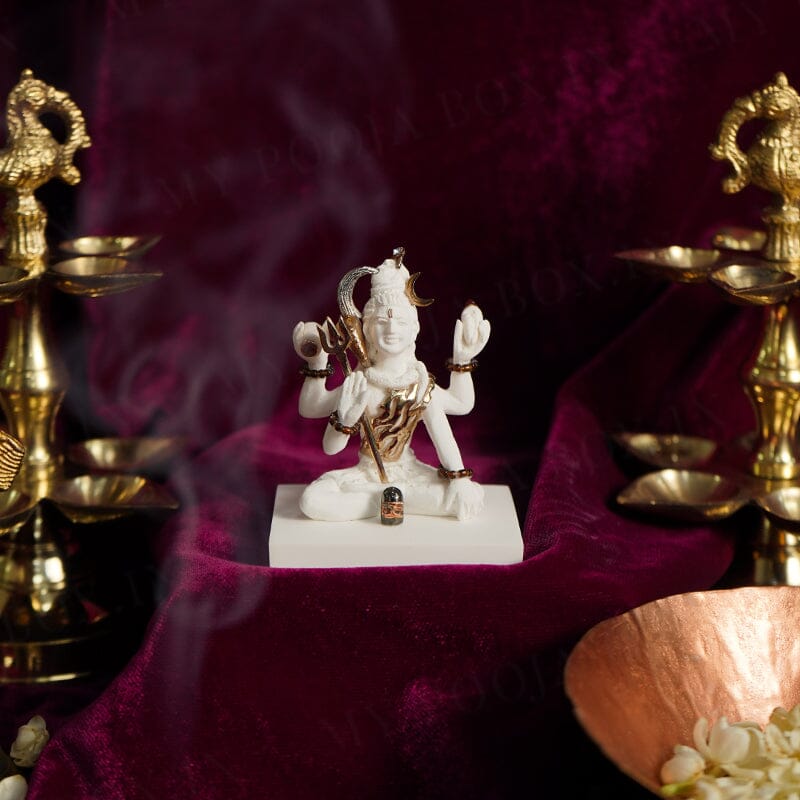 Powerful Shiva Gold Plated Marble Idol