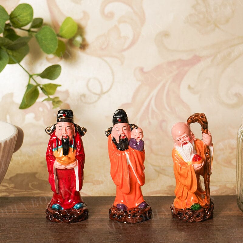 Colourful Feng Shui Fuk Luk Sau Clay Statue