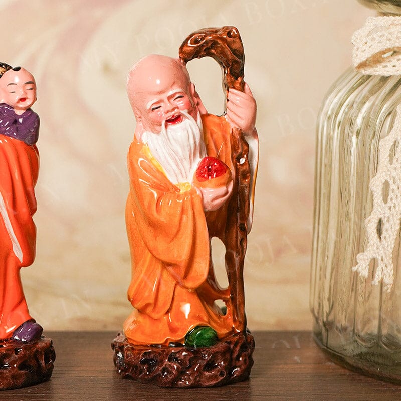 Colourful Feng Shui Fuk Luk Sau Clay Statue