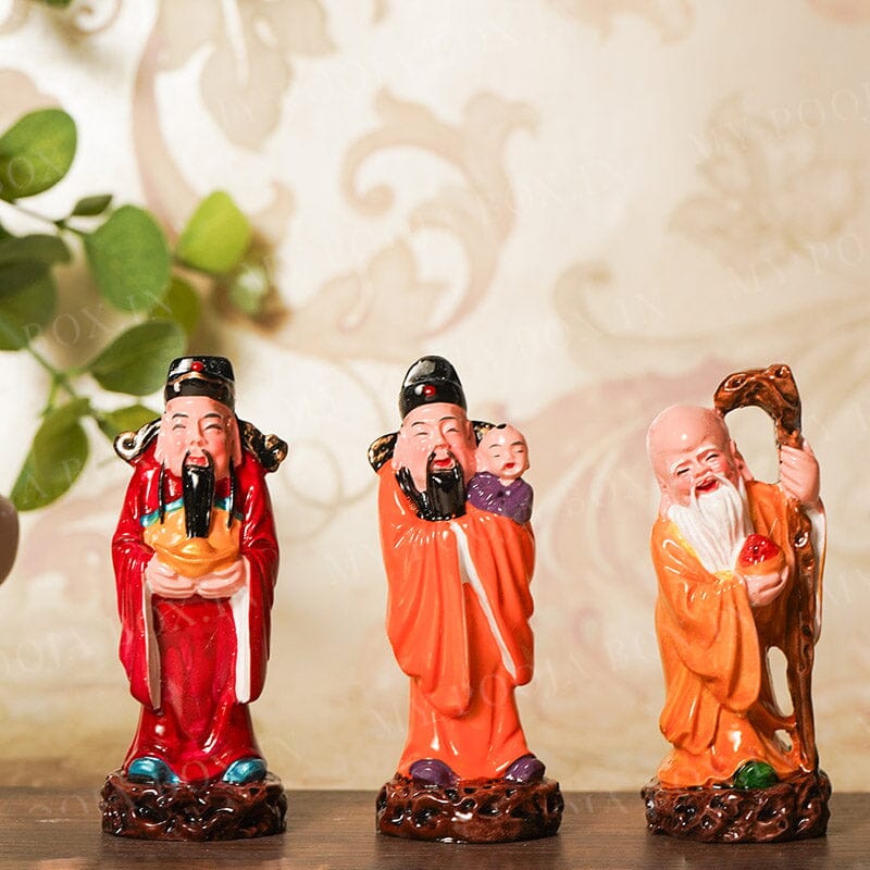 Colourful Feng Shui Fuk Luk Sau Clay Statue