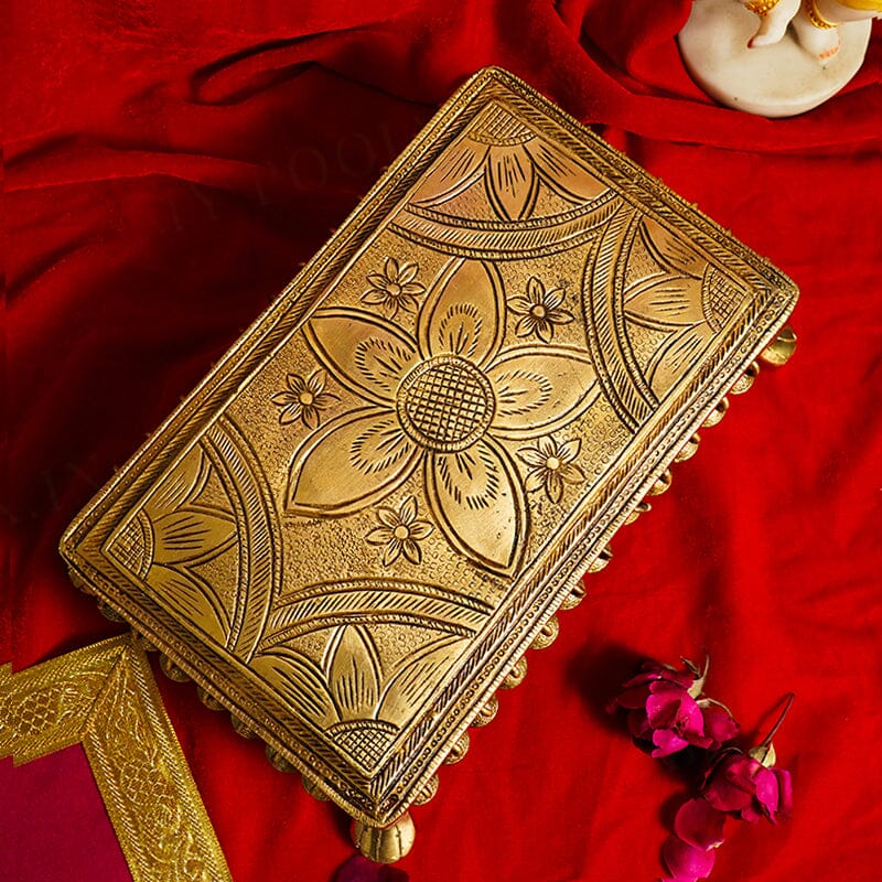 Handcrafted Rectangular Brass Pooja Chowki