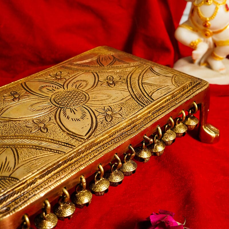 Handcrafted Rectangular Brass Pooja Chowki