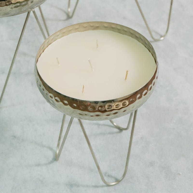 Silver Finish Luxury Scented Candle Urli With Metal Stand