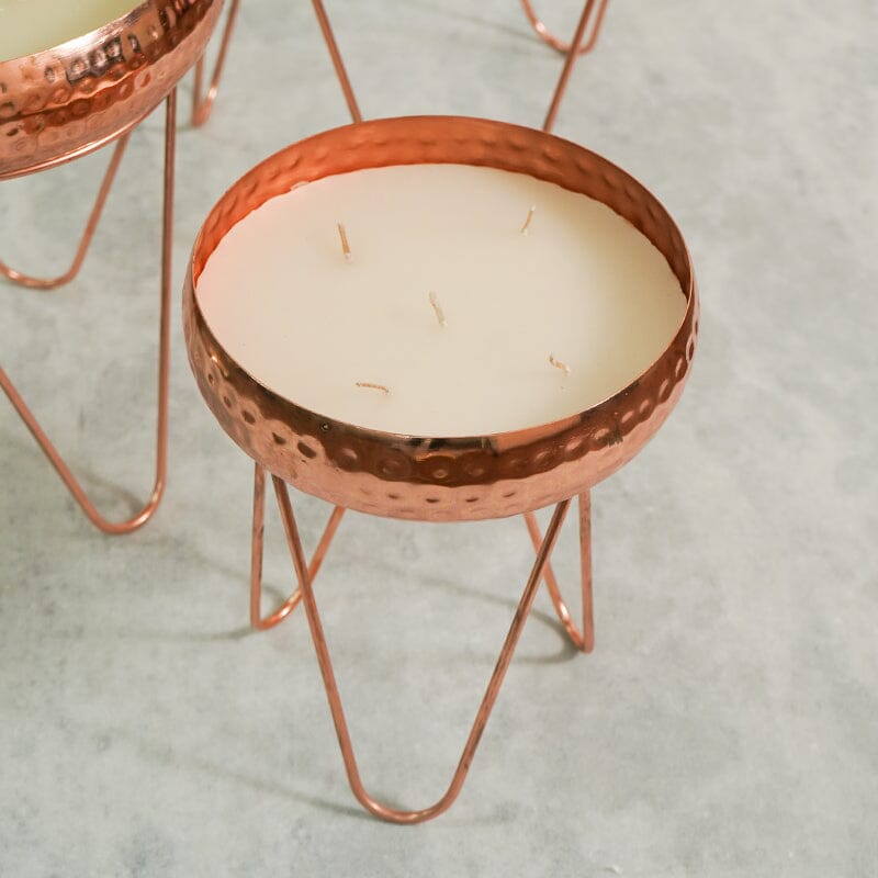 Copper Finish Luxury Scented Candle Urli With Metal Stand