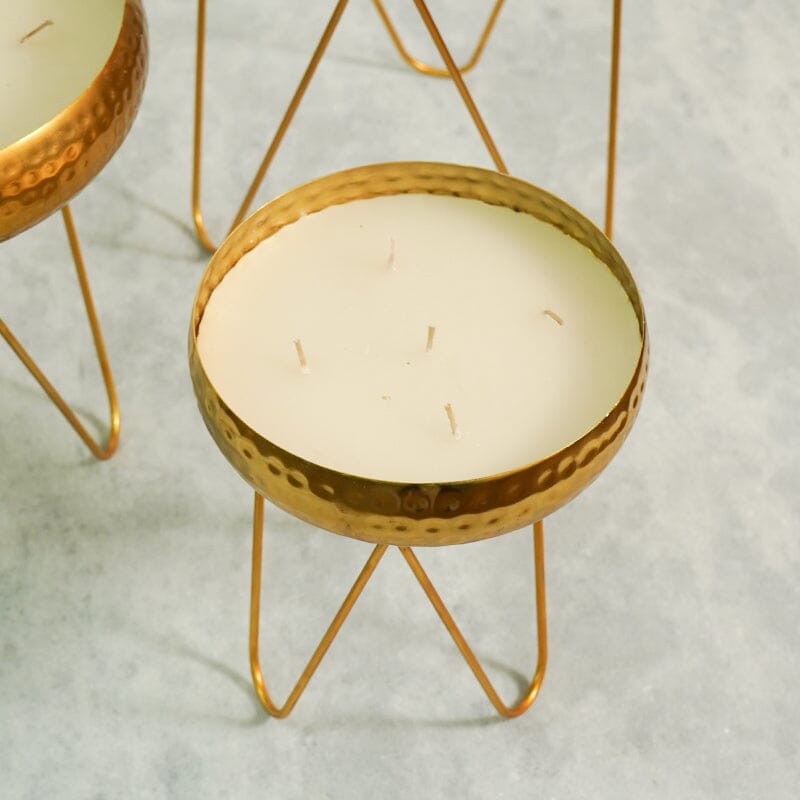 Gold Finish Luxury Scented Candle Urli With Metal Stand