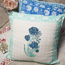 Blue Zunaira Floral Printed Cotton Cushion Cover