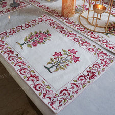 Suhasini Pink Floral Block Print Cotton Table Mat Set Of 6