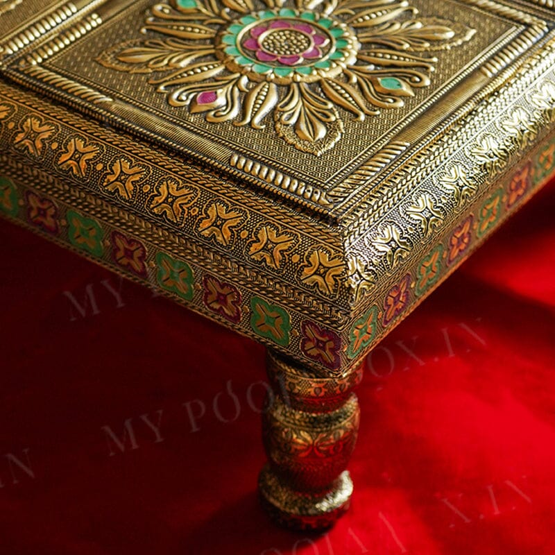 Floral Motifs Designer Wooden Chowki