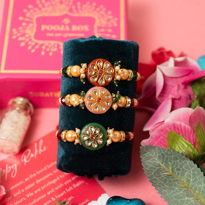 Stunning Round Kundan Rakhi Set of 3