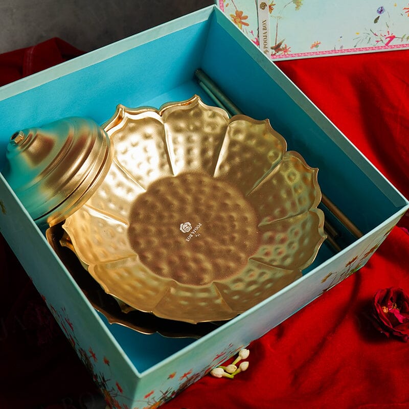 Stunning Gold Urli with Stand Collection Gift Box