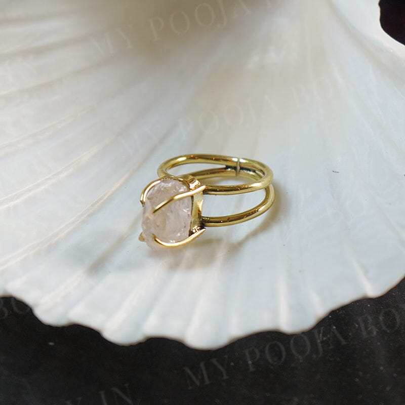 Natural Rose Quartz Gold Plated Ring