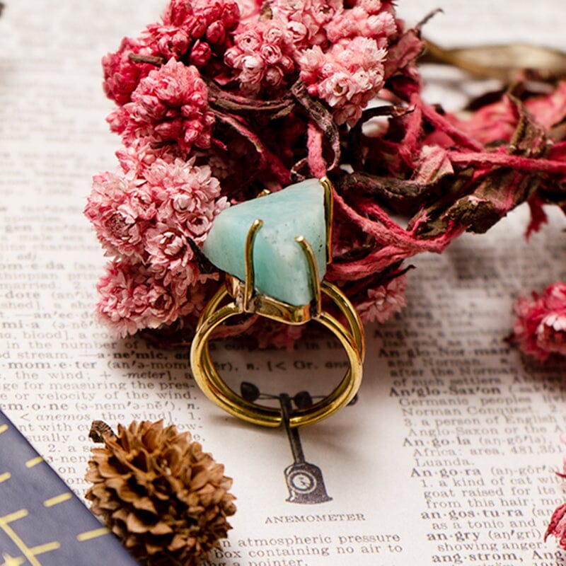 Natural Amazonite Gold Plated Ring