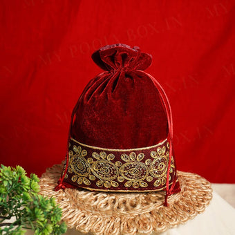 Maroon Velvet Gota Potli