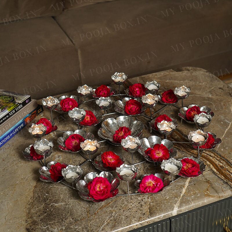 Silver Finished Grand Rangoli Urli/Tealight Stand