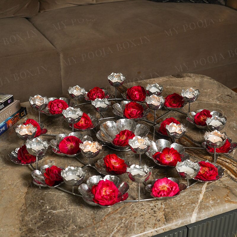 Silver Finished Grand Rangoli Urli/Tealight Stand