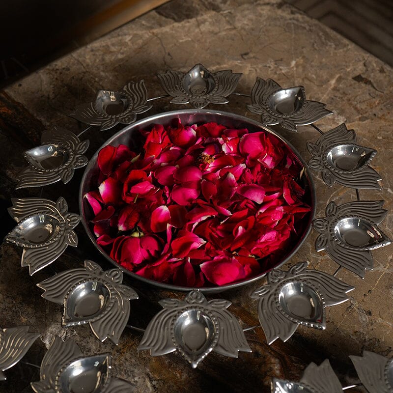 Astounding Silver Finish Lotus Diya Urli