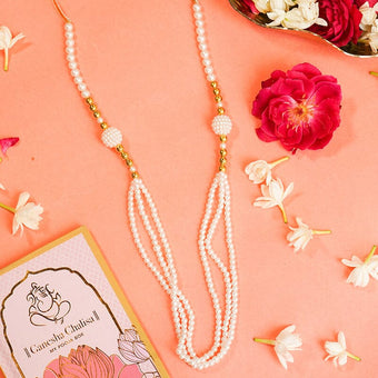 Adjustable Elegant Three Layer White Pearl Mala