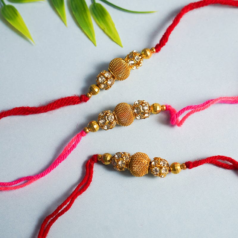 Chic Handcrafted Stone Beaded Rakhi Set of 3