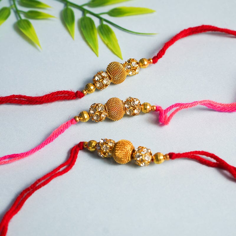 Chic Handcrafted Stone Beaded Rakhi Set of 3