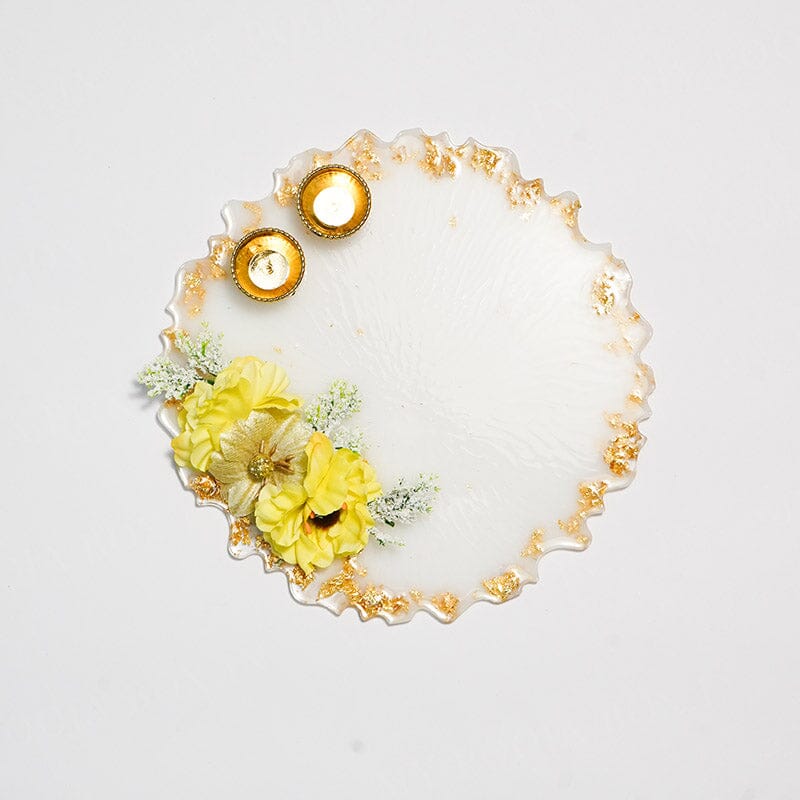 Yellow Fleur Resin Roli Pooja Thali 6"