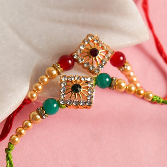 Diamond Shape Red & Green Rakhi (Set of 2)