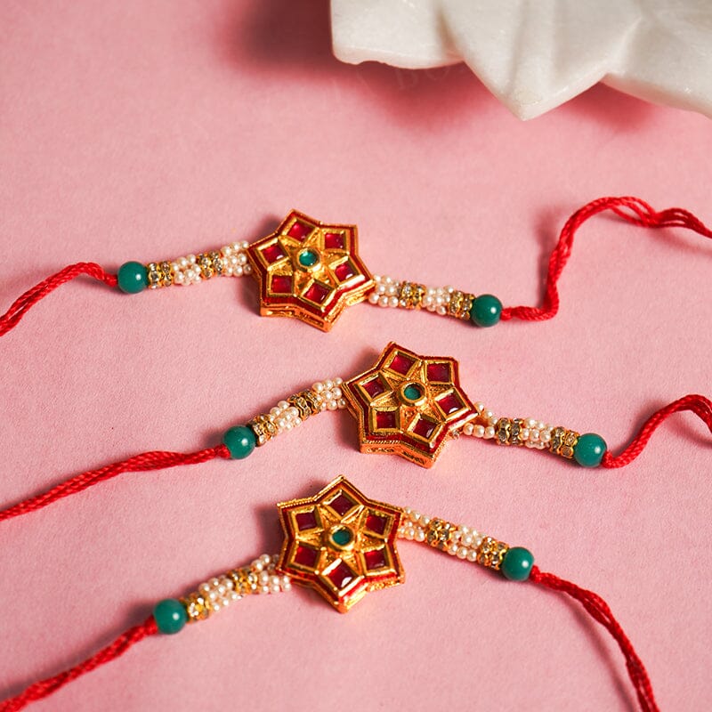 Stellate Red & Green Rakhi (Set of 3)