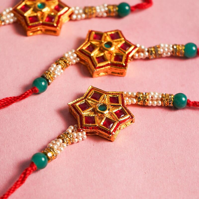 Stellate Red & Green Rakhi (Set of 3)