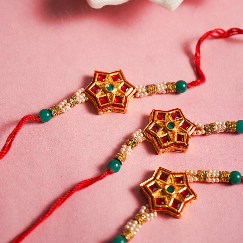 Stellate Red & Green Rakhi (Set of 3)