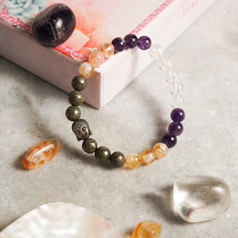 Health & Wealth Healing Crystal Bracelet With Buddha Charm