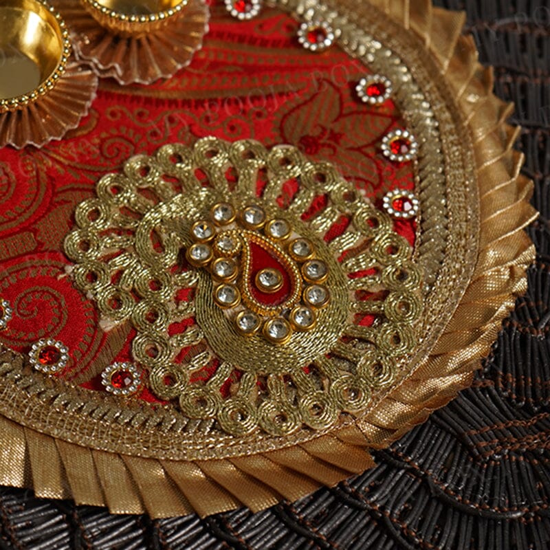 Red & Gold Pooja Thali 6''