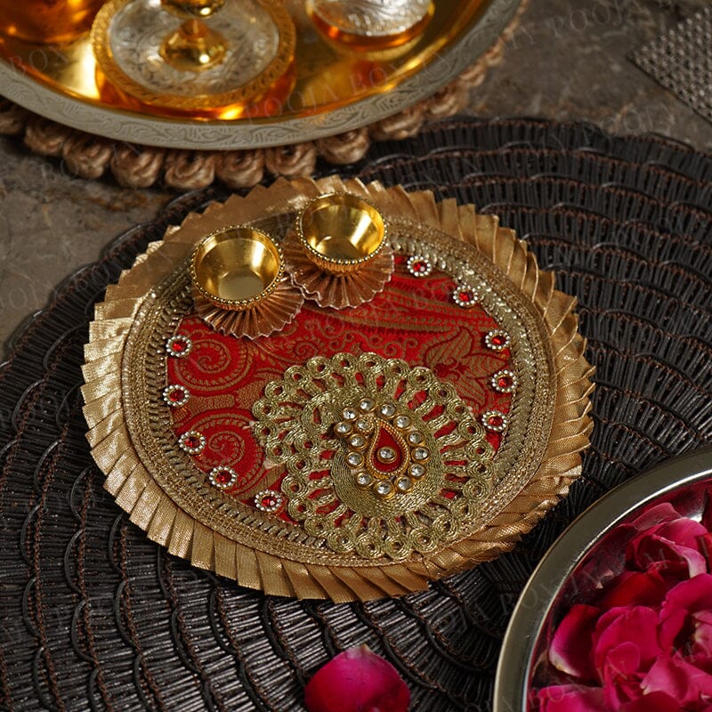 Red & Gold Pooja Thali 6''