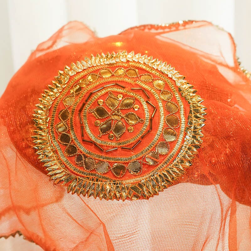 Orange Gota Patti Thali Cover