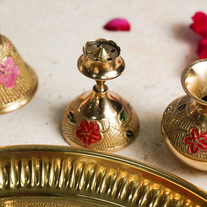 Traditional Minakari Brass Peacock Pooja Thali Set