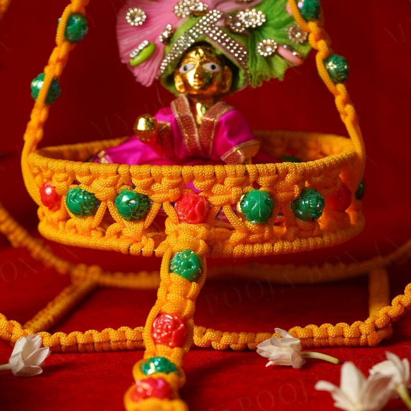 Round Yellow Crochet Krishan Jhula