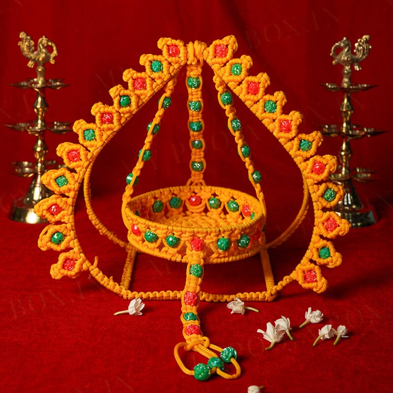Round Yellow Crochet Krishan Jhula